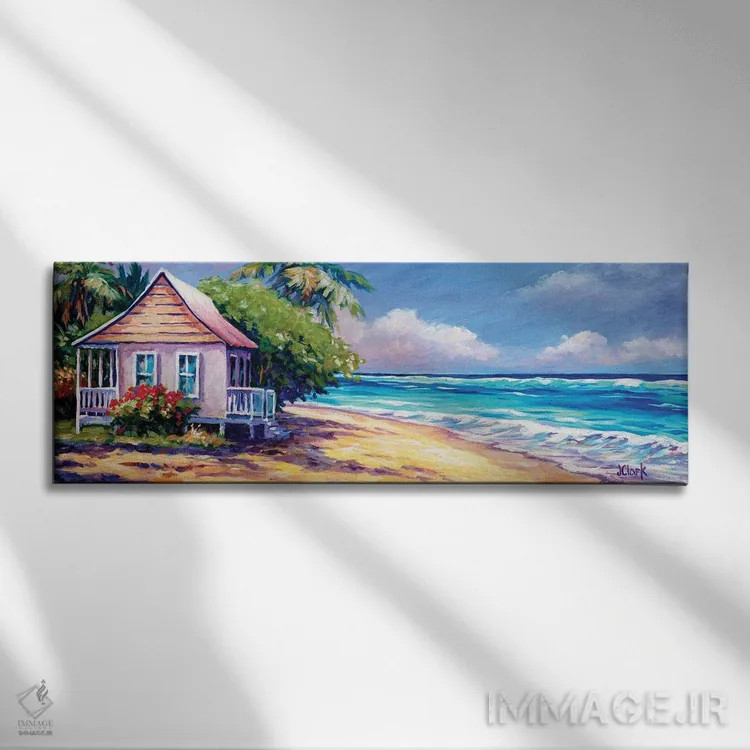 تابلو کلبه در ساحل اثر جان کلارک - نمای روبهرو روی دیوار