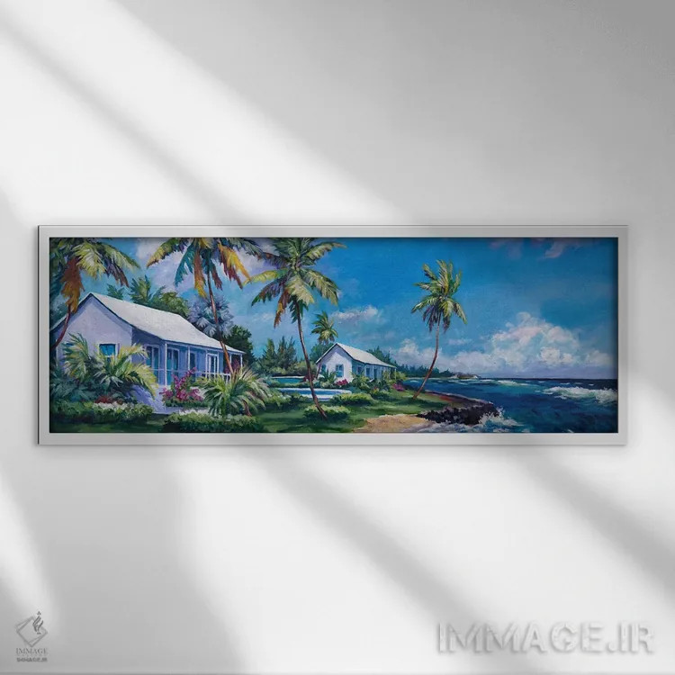 تابلو کلبههای ساحل پراسپکت ریف اثر جان کلارک - نمای قابدار سفید