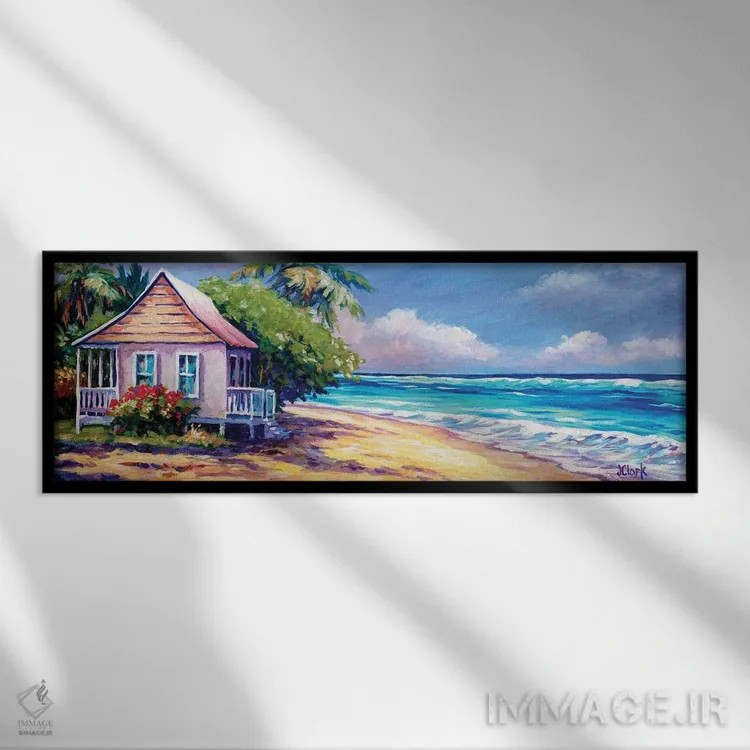 تابلو کلبه در ساحل اثر جان کلارک - نمای قابدار مشکی