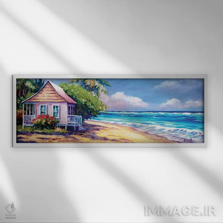 تابلو کلبه در ساحل اثر جان کلارک - نمای قابدار سفید