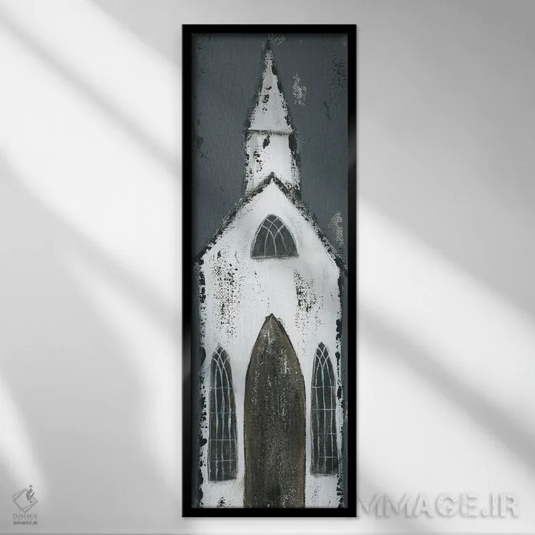 تابلو کلیسای سفید بلند اثر اشلی بردلی - نمای قابدار مشکی