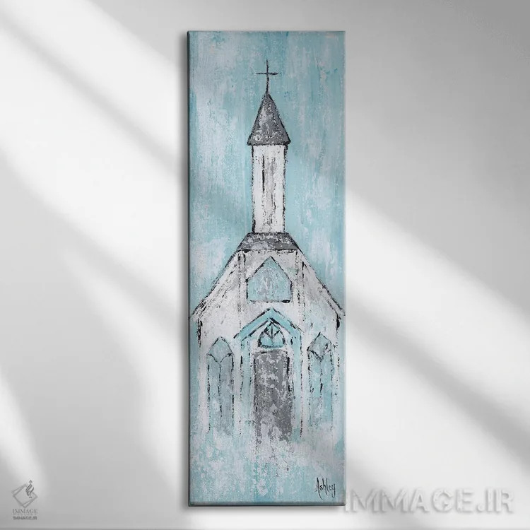 تابلو کلیسای سفید انتزاعی اثر اشلی بردلی - نمای روبهرو روی دیوار