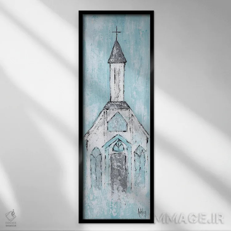 تابلو کلیسای سفید انتزاعی اثر اشلی بردلی - نمای قابدار مشکی