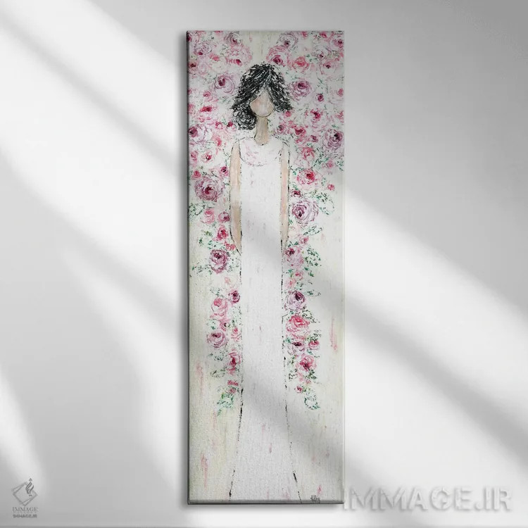 تابلو فرشته با بالهای گلدار اثر اشلی بردلی - نمای روبهرو روی دیوار