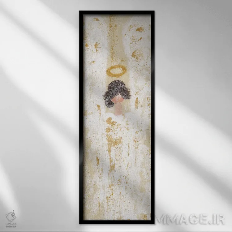 تابلو فرشتهٔ طلایی کرمرنگ اثر اشلی بردلی - نمای قابدار مشکی