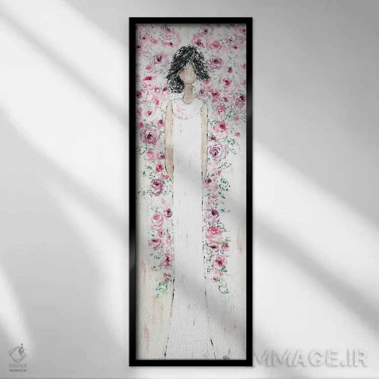 تابلو فرشته با بالهای گلدار اثر اشلی بردلی - نمای قابدار مشکی