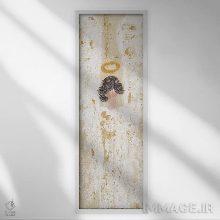 تابلو فرشتهٔ طلایی کرمرنگ اثر اشلی بردلی - نمای قابدار سفید