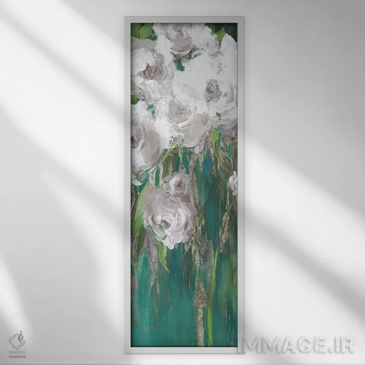 تابلو رزها روی تیِل I اثر آسیا جنسن - نمای قابدار سفید