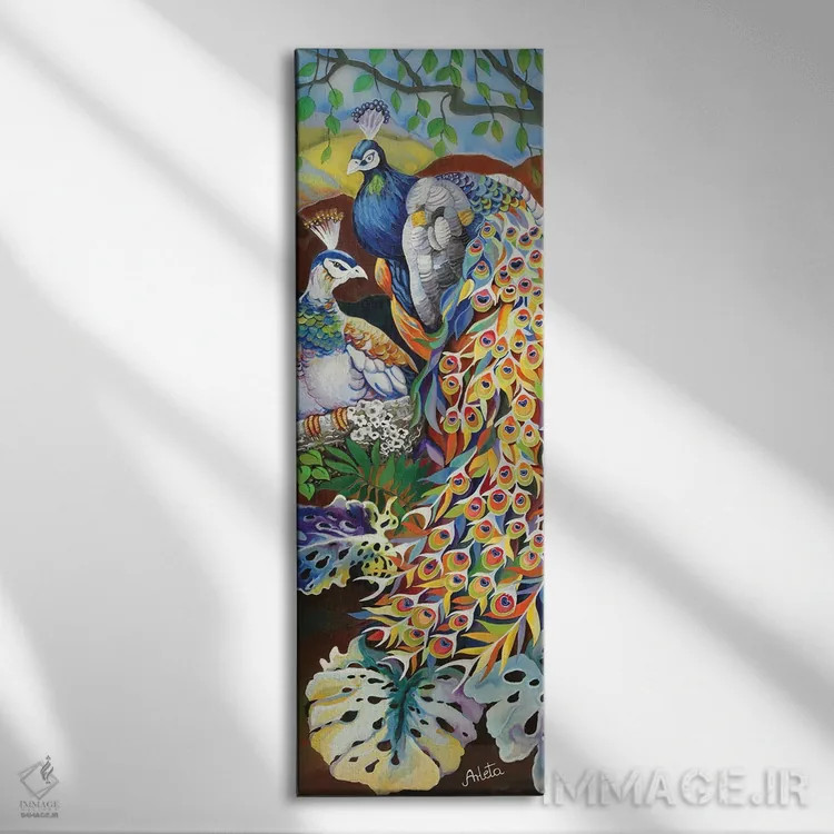 تابلو دو طاووس اثر آرلت اسمولکو - نمای روبهرو روی دیوار