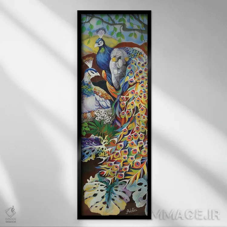 تابلو دو طاووس اثر آرلت اسمولکو - نمای قابدار مشکی