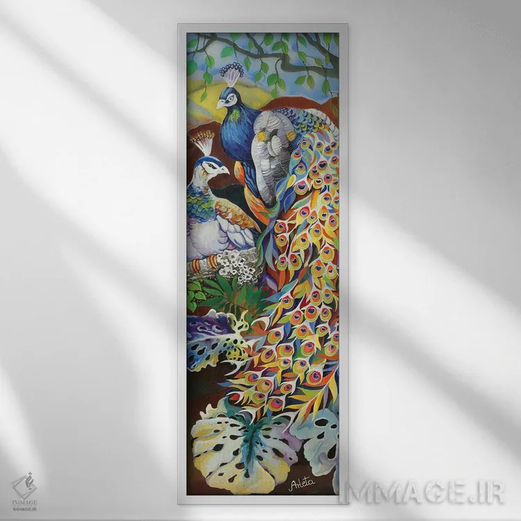 تابلو دو طاووس اثر آرلت اسمولکو - نمای قابدار سفید