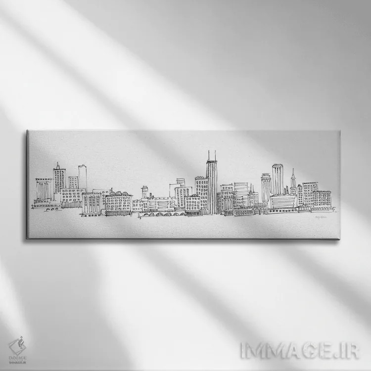 تابلو منظرهٔ افق شیکاگو اثر اِیوری تیلمن - نمای روبهرو روی دیوار