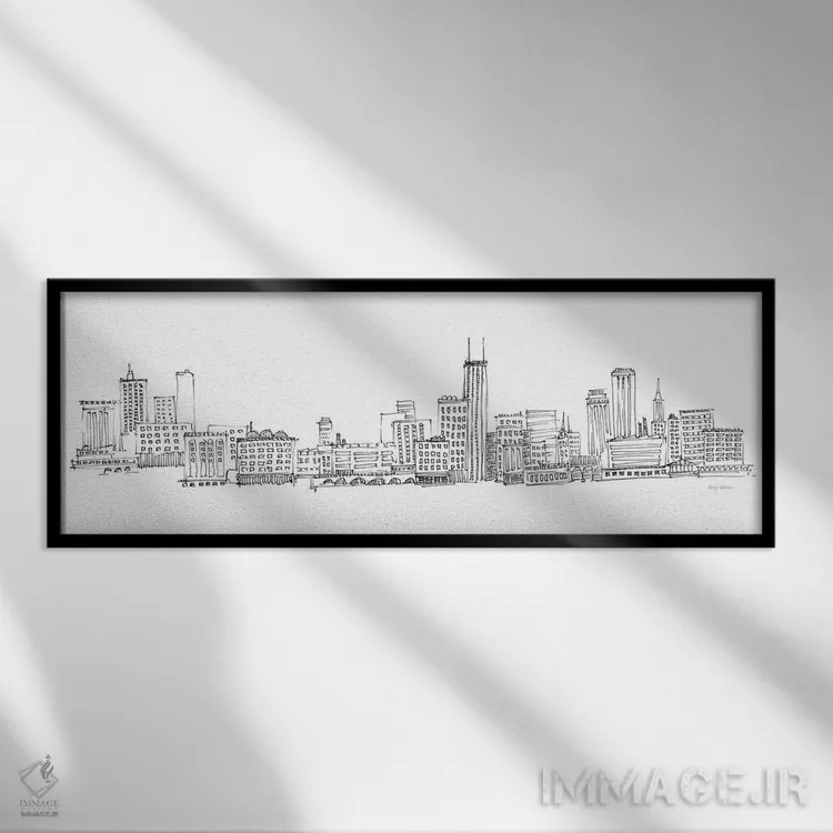 تابلو منظرهٔ افق شیکاگو اثر اِیوری تیلمن - نمای قابدار مشکی