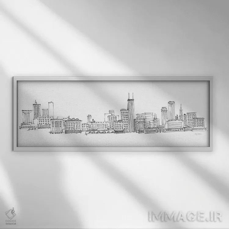 تابلو منظرهٔ افق شیکاگو اثر اِیوری تیلمن - نمای قابدار سفید