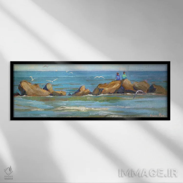 تابلو همراهان ماهیگیری اثر آرونا رائو - نمای قابدار مشکی