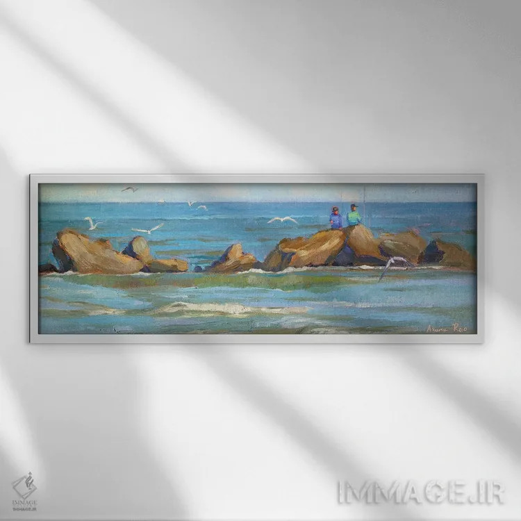 تابلو همراهان ماهیگیری اثر آرونا رائو - نمای قابدار سفید