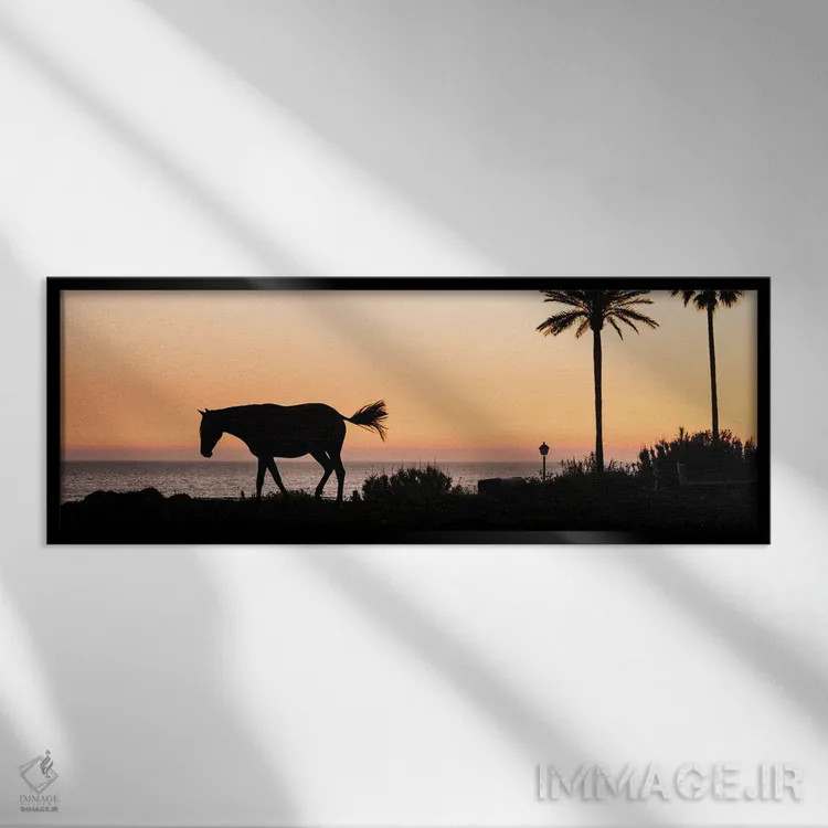 تابلو اسب و نخلها اثر اندرو لِوِر - نمای قابدار مشکی