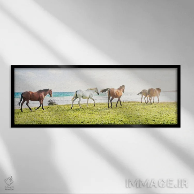 تابلو اسبهای ساحلی II اثر اندرو لِوِر - نمای قابدار مشکی