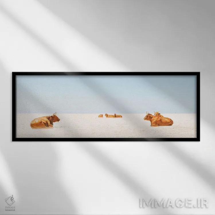 تابلو گاوهای آفتابگیر اثر اندرو لِوِر - نمای قابدار مشکی