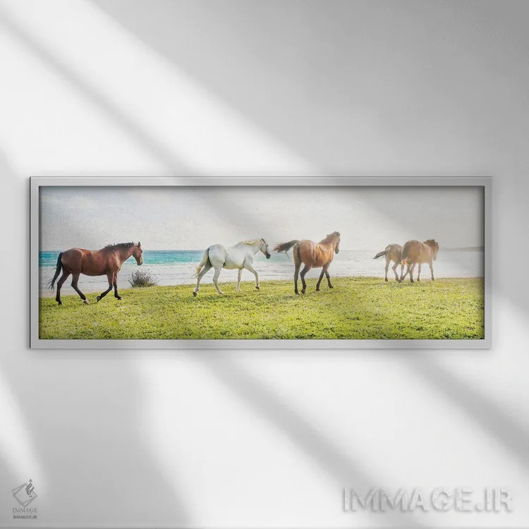 تابلو اسبهای ساحلی II اثر اندرو لِوِر - نمای قابدار سفید