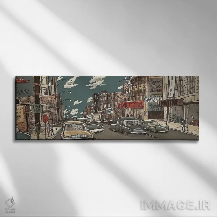 تابلو قسمت بالای شهر (آپتاون) اثر آرون ووتن - نمای روبهرو روی دیوار