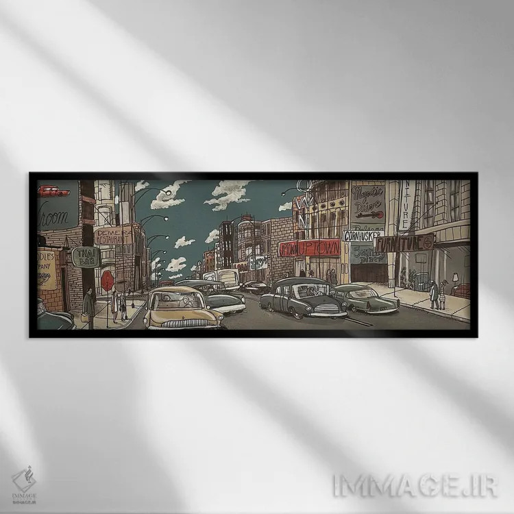 تابلو قسمت بالای شهر (آپتاون) اثر آرون ووتن - نمای قابدار مشکی