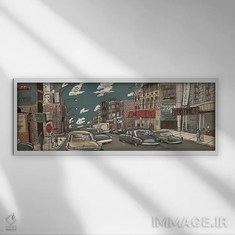 تابلو قسمت بالای شهر (آپتاون) اثر آرون ووتن - نمای قابدار سفید