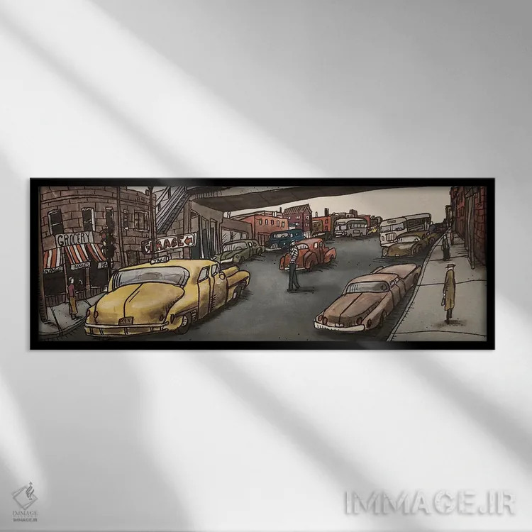 تابلو خط قرمز (مترو/قطار) اثر آرون ووتن - نمای قابدار مشکی