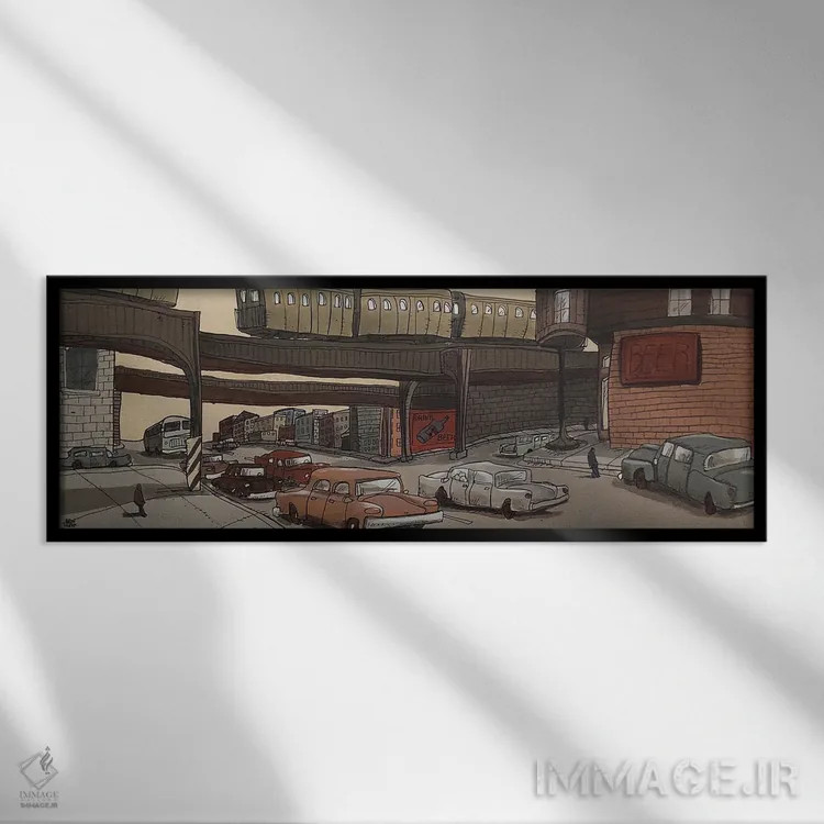 تابلو خط آبی (مترو/قطار) اثر آرون ووتن - نمای قابدار مشکی