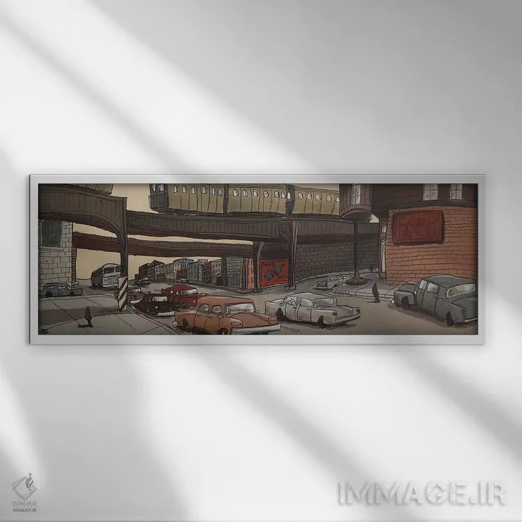 تابلو خط آبی (مترو/قطار) اثر آرون ووتن - نمای قابدار سفید