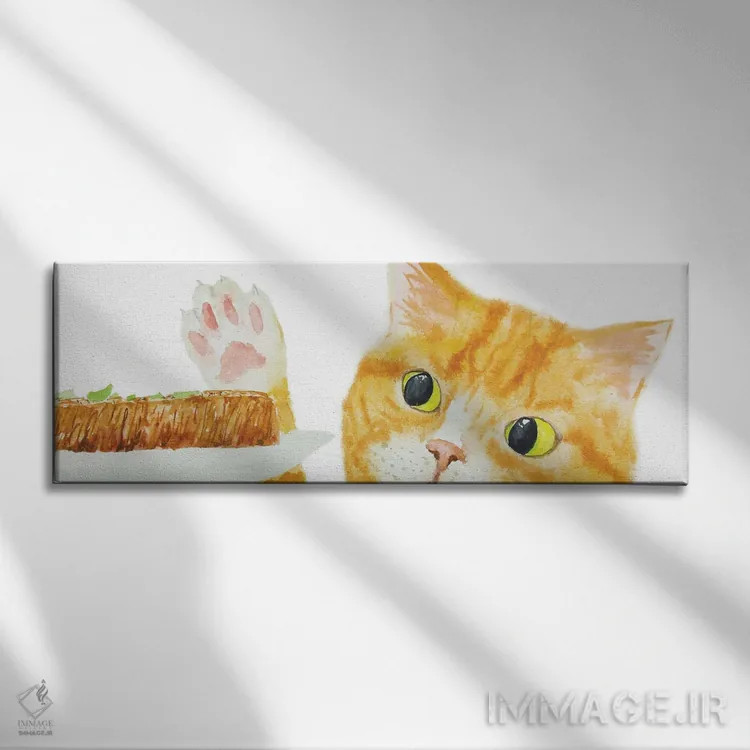 تابلو گربهٔ نارنجی و استیک اثر آلکسی دیمیتریویچ شمیروف - نمای روبهرو روی دیوار