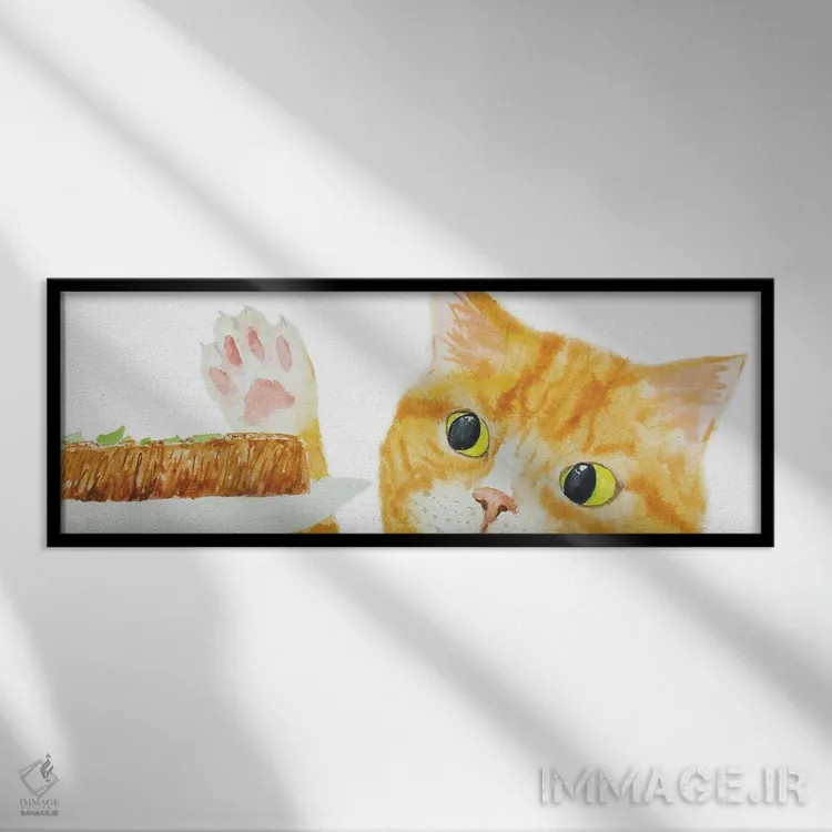 تابلو گربهٔ نارنجی و استیک اثر آلکسی دیمیتریویچ شمیروف - نمای قابدار مشکی
