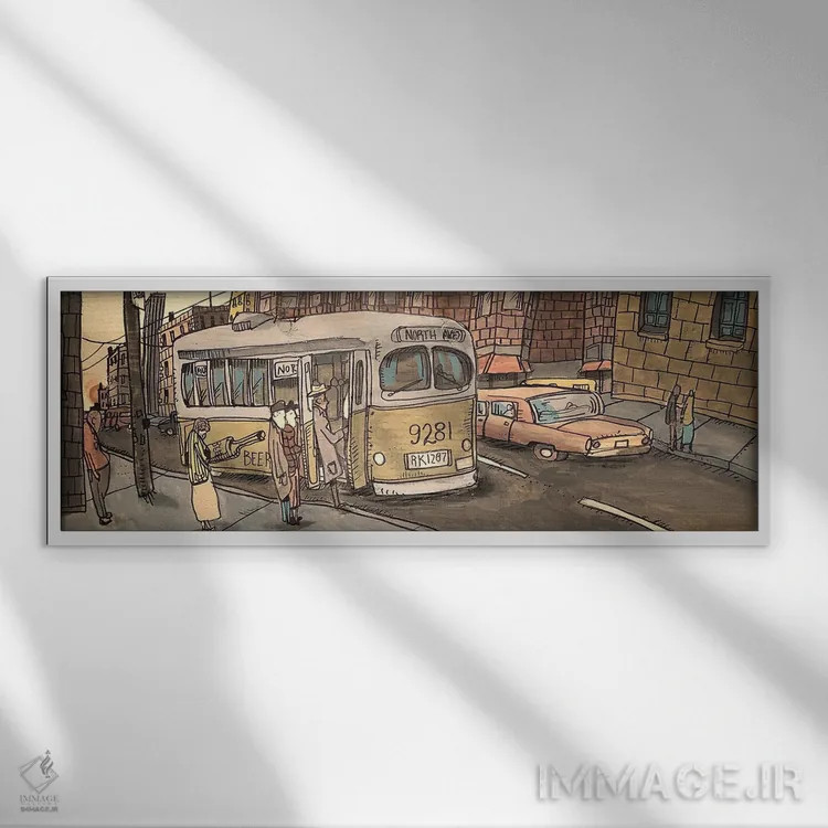 تابلو اتوبوس خیابان شمالی اثر آرون ووتن - نمای قابدار سفید