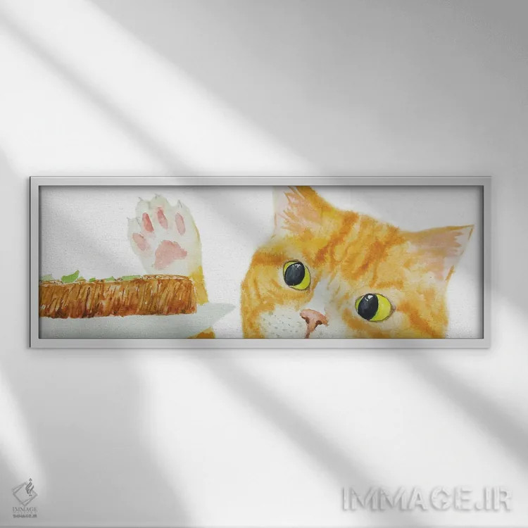 تابلو گربهٔ نارنجی و استیک اثر آلکسی دیمیتریویچ شمیروف - نمای قابدار سفید