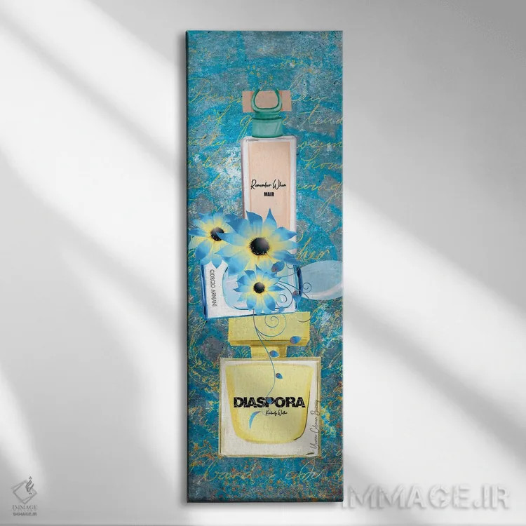 تابلو پاشش آبی اثر هنرِ چونی - نمای روبهرو روی دیوار