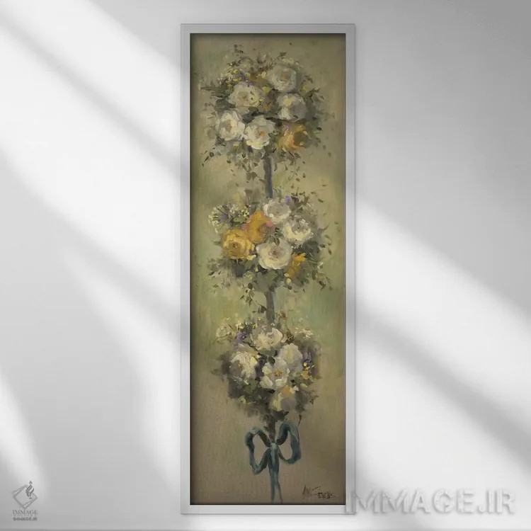 تابلو دستهگل هرسشده دو اثر الین استیونز - نمای قابدار سفید