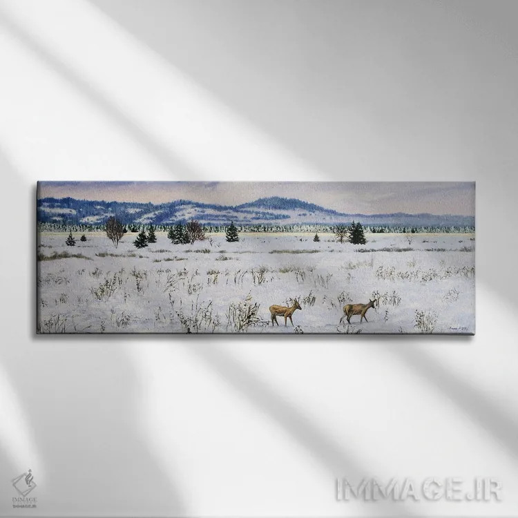 تابلو گوزنهای شوکای زمستانی اثر اگنیشکا تورک - نمای روبهرو روی دیوار