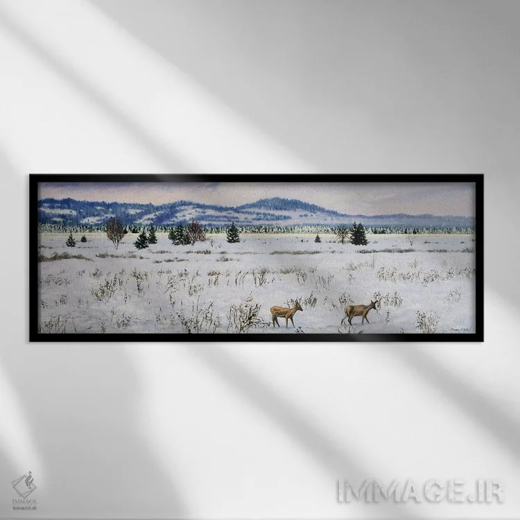 تابلو گوزنهای شوکای زمستانی اثر اگنیشکا تورک - نمای قابدار مشکی