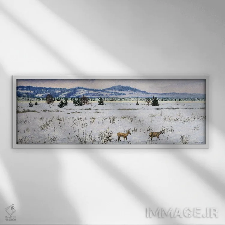 تابلو گوزنهای شوکای زمستانی اثر اگنیشکا تورک - نمای قابدار سفید