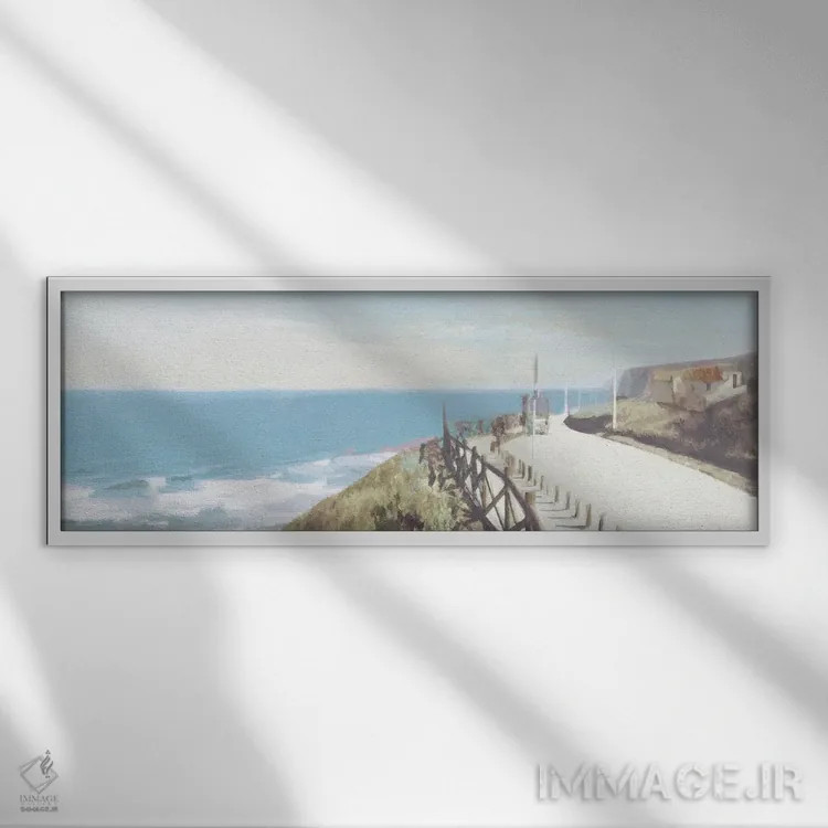 تابلو کلبهای بر فراز صخره اثر نوا بی - نمای قابدار سفید