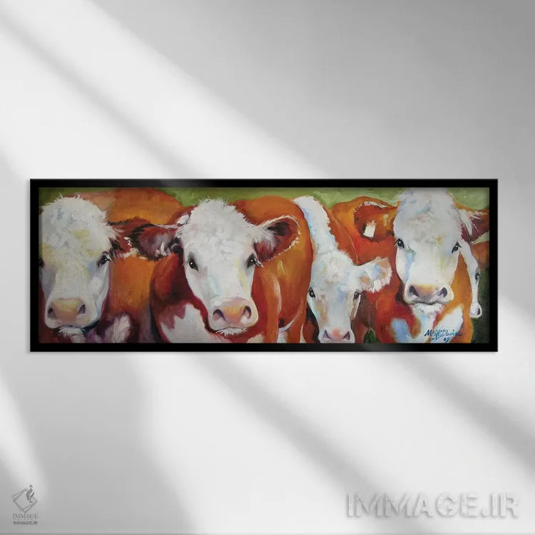 تابلو پنج گاو فوقالعاده اثر مارسیا بالدویین - نمای قابدار مشکی