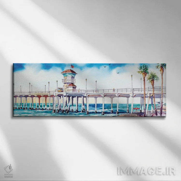تابلو اسکله هانتینگتون بیچ اثر بیل درایزدیل - نمای روبهرو روی دیوار