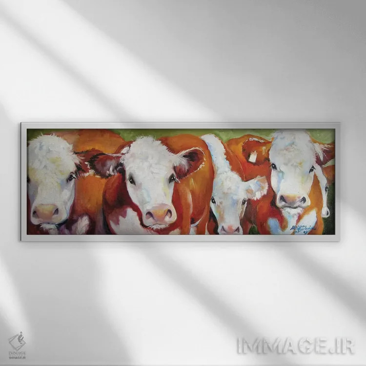 تابلو پنج گاو فوقالعاده اثر مارسیا بالدویین - نمای قابدار سفید