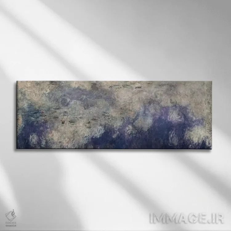 تابلو نیلوفرهای آبی اثر کلود مونه (نقاش معروف فرانسوی) - نمای روبهرو روی دیوار