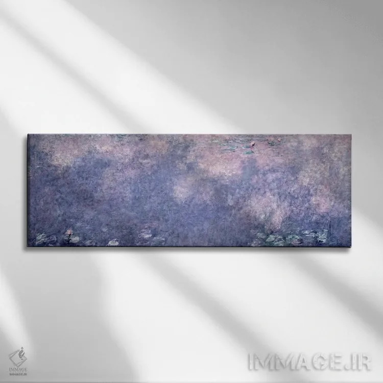 تابلو centre right section, 1914-18,نیلوفرهای آبی: دو درخت بید گریان، بخش راست وسط، ۱۹۱۴-۱۸ اثر کلود مونه (نقاش معروف فرانسوی) - نمای روبهرو روی دیوار