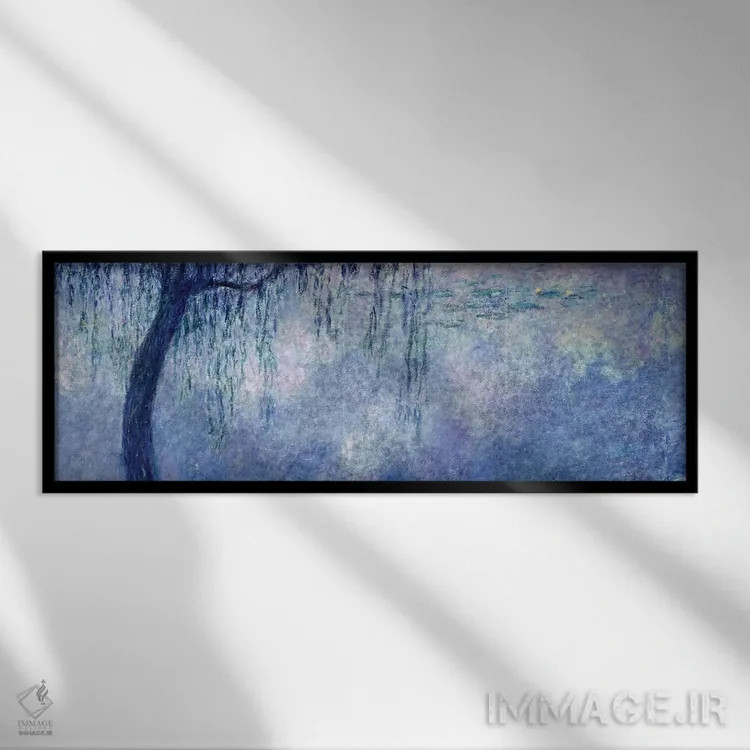 تابلو left section, 1914-18,نیلوفرهای آبی: دو درخت بید گریان، بخش چپ، ۱۹۱۴-۱۸ اثر کلود مونه (نقاش معروف فرانسوی) - نمای قابدار مشکی