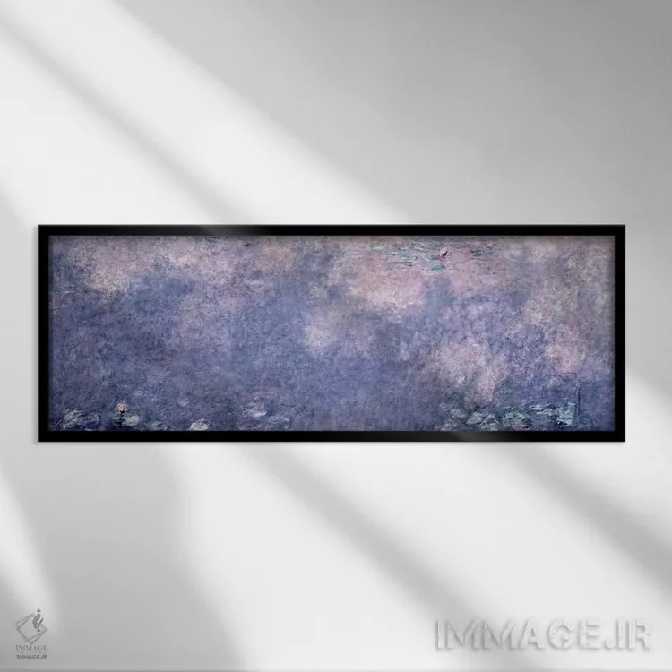 تابلو centre right section, 1914-18,نیلوفرهای آبی: دو درخت بید گریان، بخش راست وسط، ۱۹۱۴-۱۸ اثر کلود مونه (نقاش معروف فرانسوی) - نمای قابدار مشکی