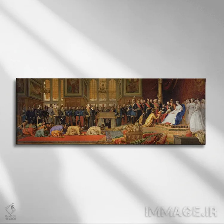 تابلو 27 June 1861,پذیرایی از سفیران سیامی توسط امپراتور ناپلئون سوم در کاخ فونتنبلو، ۲۷ ژوئن ۱۸۶۱ اثر ژان لئون ژروم (نقاش فرانسوی) - نمای روبهرو روی دیوار