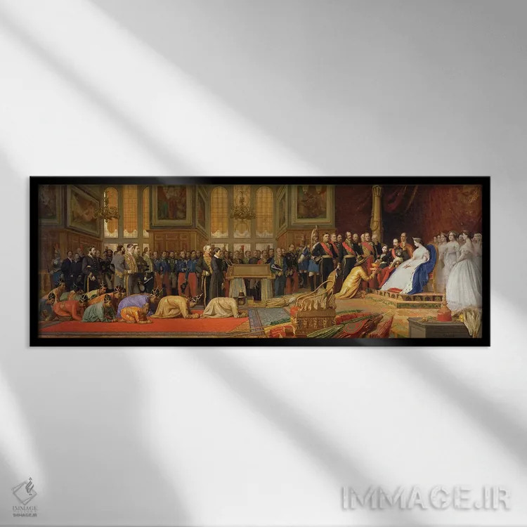 تابلو 27 June 1861,پذیرایی از سفیران سیامی توسط امپراتور ناپلئون سوم در کاخ فونتنبلو، ۲۷ ژوئن ۱۸۶۱ اثر ژان لئون ژروم (نقاش فرانسوی) - نمای قابدار مشکی