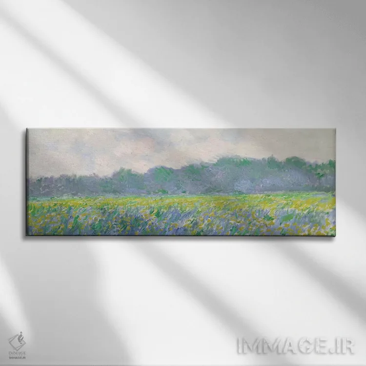 تابلو مزرعه گل زنبق زرد در ژیورنی، ۱۸۸۷ اثر کلود مونه (نقاش معروف فرانسوی) - نمای روبهرو روی دیوار